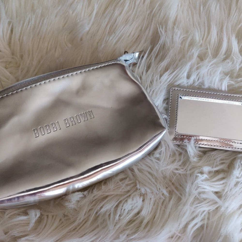 SOLD - Bobbi Brown Silver Makeup Bag + Mirror